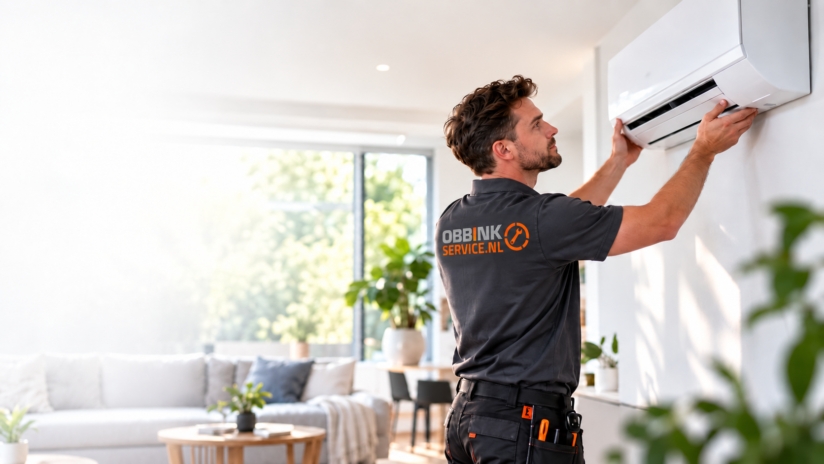 Obbink Service monteur bij airco-installatie