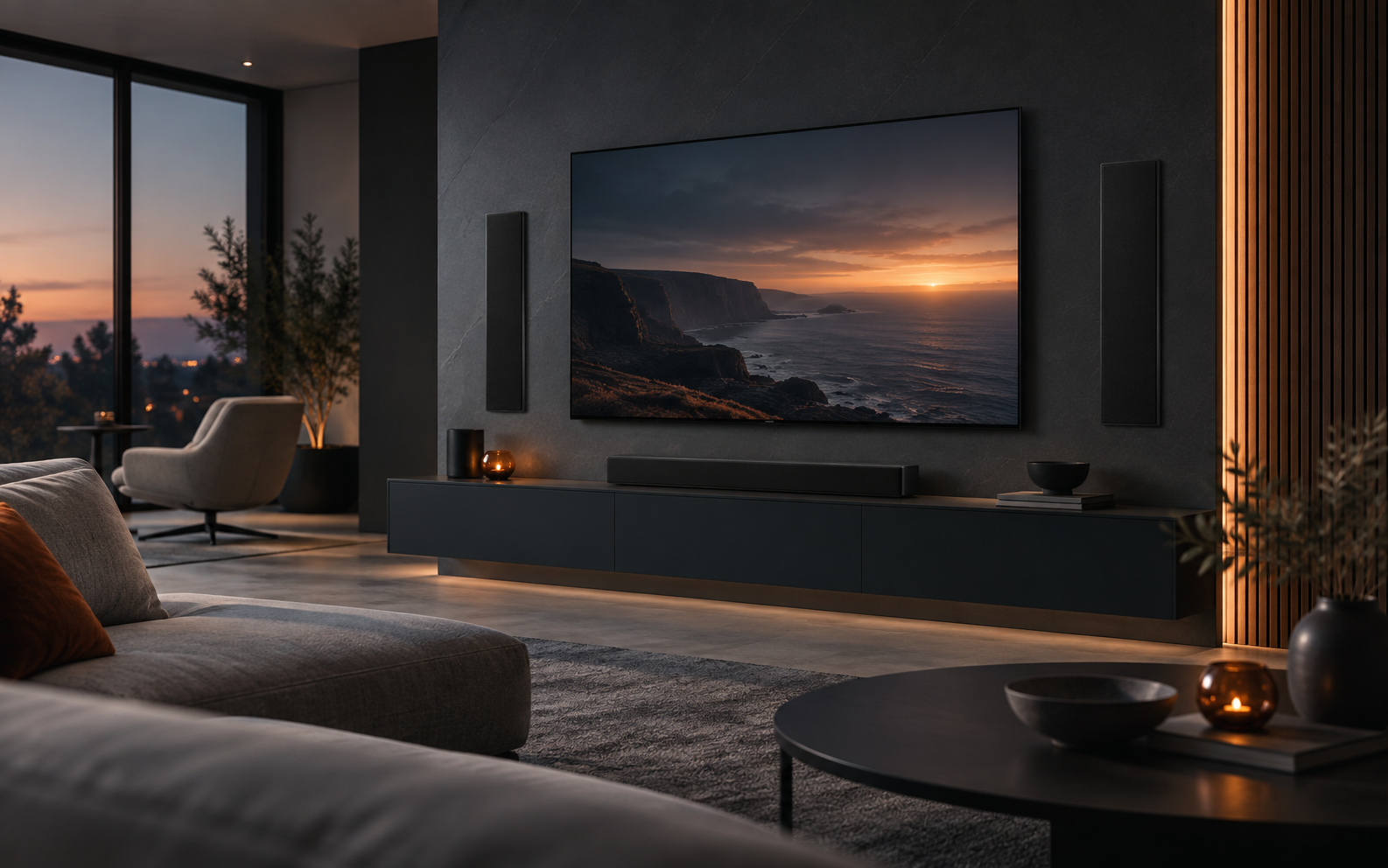 Beeld en geluid geïntegreerd in een interieur