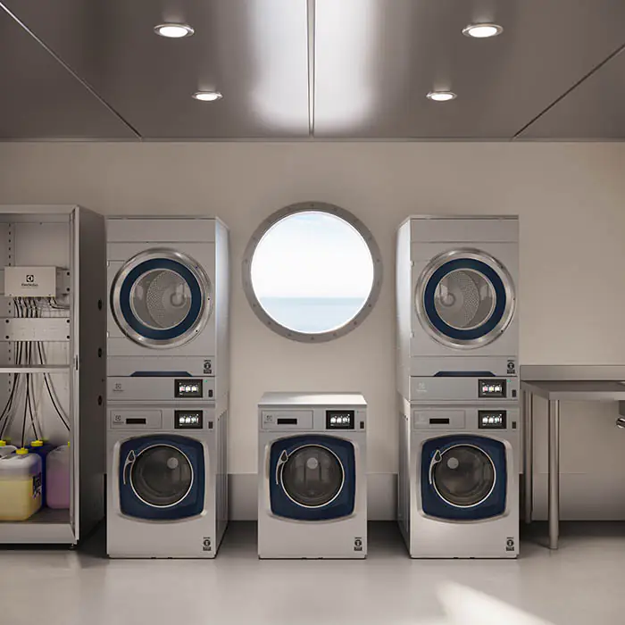 Compacte professionele wasserij met Electrolux Professional wasmachines en drogers